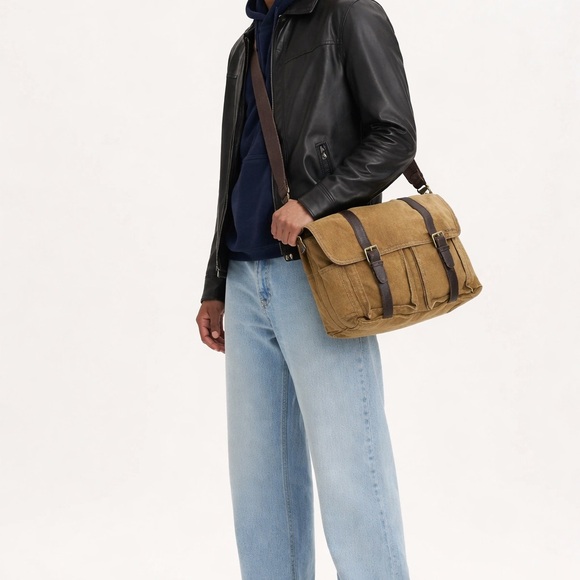 Fossil Canvas Stylish Brown Crossbody Multi Pocket Mens Casual Messenger Bag